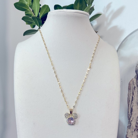 Disney Minnie Mouse Gold Tone October Birthstone CZ Necklace - Picture 5 of 5